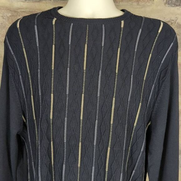 Pronto Uomo Sweater Men's Size XL Black‎ Stripes Textured Lightweight Cosby 80's - Picture 3 of 13